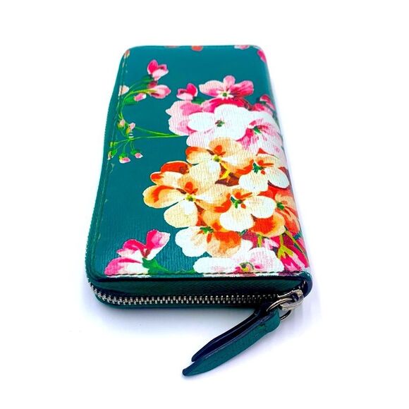 Auth GUCCI Blooms Long Green Painted Leather Zippy Wallet Very Good Preloved - Picture 6 of 11